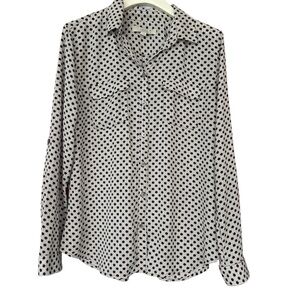 LOFT Gray & White Printed Lightweight Blouse - Size Medium